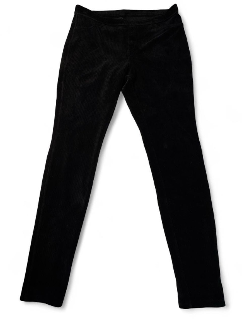 HUE Black Corduroy Ribbed Velour Straight Leg Pants Leggings L Cozy Winter